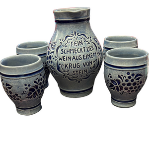 Vintage  West Germany Salt Glaze Signed Pitcher and Mugs By Marzi And Remy